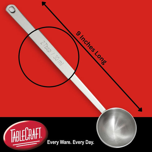 Tablecraft 2 Tablespoon Coffee Scoop, Stainless Steel, 9 Inch Long Handle Measuring Spoon, 30ml Two Tbsp Capacity, Restaurant, Cafe or Home Use...
