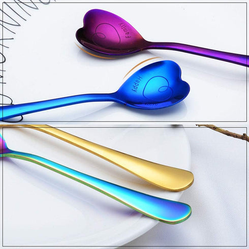 7 PCS Stainless Steel Spoon, Heart Shaped Spoons, Coffee spoon?Dessert Spoon, Ice Cream Spoons, tea spoons?Love spoon, Cute holiday gift (Multicol...