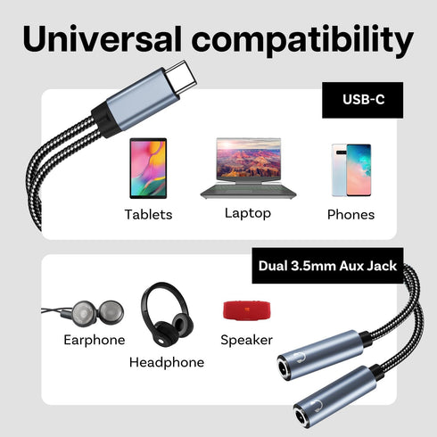 MMOBIEL USB-C to Dual 3.5mm Aux Audio Headphone Splitter 32 Bit Type-C to Dual 3.5mm Female Headphone Audio Jack Adapter for iPhone 15, iPad Air/P...