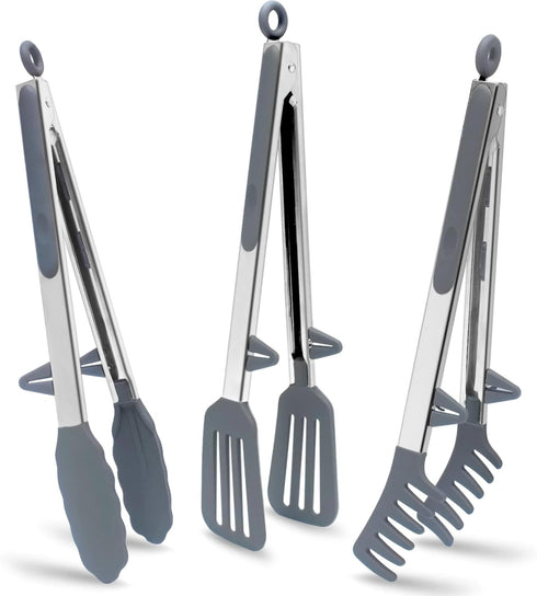 Tongs for Cooking, 12" Kitchen Tongs with Silicone Tips, Food Grade Serving Tongs Set of 3, Grey...