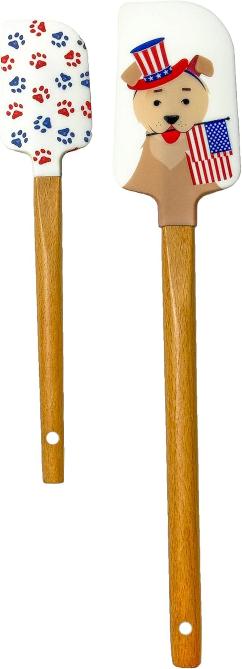 Silicone Spatulas w/Conversion Chat, Set of 2, Freedom Red White Blue Fourth of July Gift for Mom Cooking Baking Mixing Flipping Housewarming Cook...