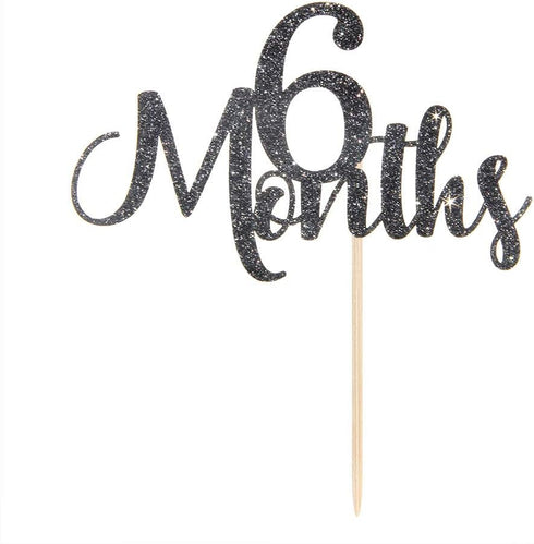 6 Months Cake Topper Black Glitter Baby 1/2 Birthday Cake Topper Baby Shower Party Decorations...