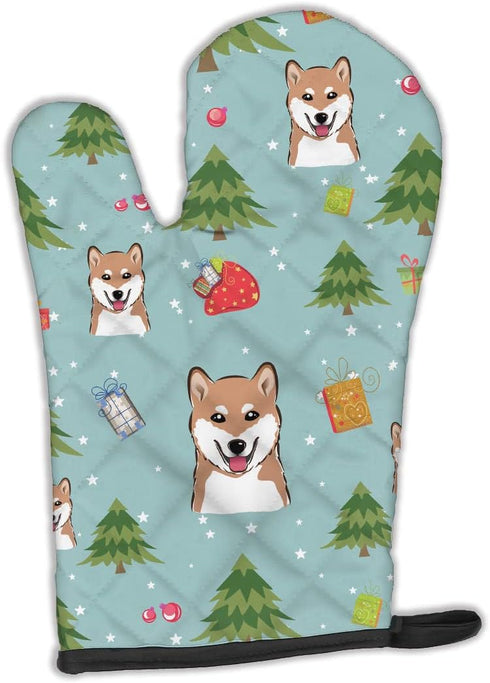 Caroline's Treasures BB5014OVMT Christmas Shiba Inu Oven Mitt Heat Resistant Thick Oven Mitt for Hot Pans and Oven, Kitchen Mitt Protect Hands, Co...