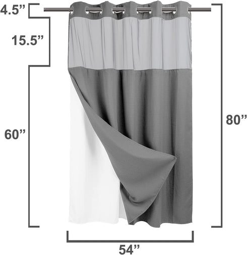 River Dream Heavyweight No Hooks Required Dotted Waffle Weave Shower Curtain with Snap in Liner -Stall 54W x 80H,Hotel Grade,Spa Like Bath Curtain...
