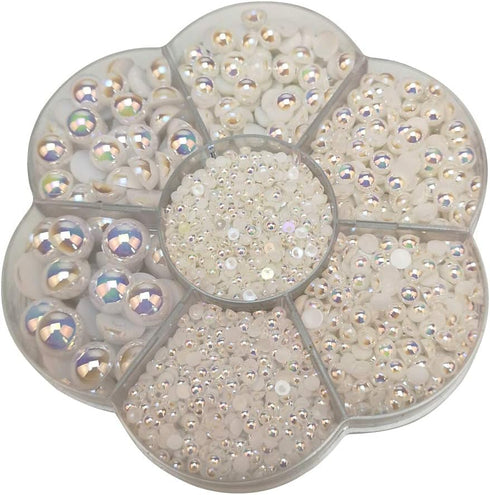 Chenkou Craft 3000PCS 1 Box White AB Round Flatback Imitation Half Pearls Bead Loose Beads Gem (White AB Half Ball)...