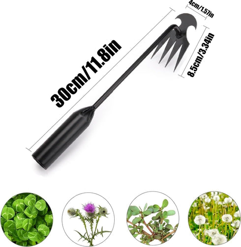 Stainless Steel Weed Puller Tool - 4 Teeth Dual-Purpose Manual Weed Remover Tool, Hand Weeder Tool with Long Handle for Vegetable Gardening, Farm ...