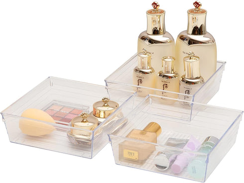 Backerysupply Clear Plastic Drawer Organizer Tray for Vanity Cabinet (6"×6"×2"?Set of 8),Storage Tray for Makeup, Kitchen Utensils, Jewelries, and...