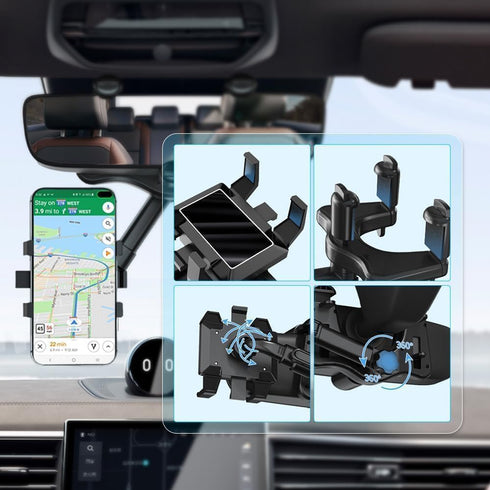Lifesuny Phone Holder - Satismoon Rearview Mirror Phone Holder for Car, Satismoon Car Phone Holder, 360°Car Rearview Mirror Phone Holder, Soporte ...