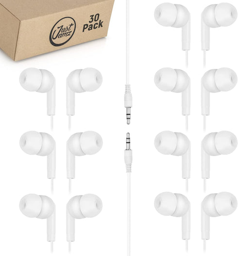 Earbuds 30 Pack | Bulk Basic Earbuds, Pearl White in-Ear Earbuds, Disposable Earphones, Affordable Headphones, 3.5 MM Audio Jack Earbuds for Schoo...