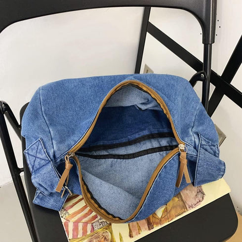 Denim Purse for Women Cross Body Bag Blue Jean Purses Canvas Tote Crescent Shoulder Bag Crossbody Hobo Handbags...