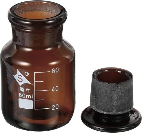 PATIKIL 60mL Reagent Media Bottle, 1Pcs Round 3.3 Borosilicate Glass Graduated Storage Bottle with Amber Cap for Chemistry Lab Universities Home, ...