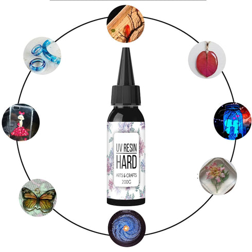 Clear Epoxy UV Resin Glue - Crystal Clear Epoxy Resin for Jewelry Making, DIY Crafts, Casting and Coating, Sunlight Activated Resin 200g...