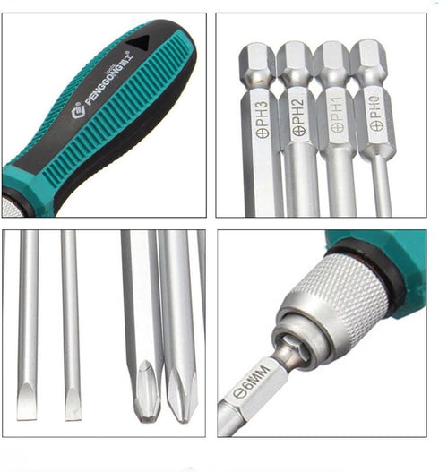 9pcs/set Precision Strong Magnetic Multi-Bit Screwdriver Set 1/4" Hex Shank Slotted Phillips Head Screwdriver Kit Bag Rubber Handle Home Hardware ...