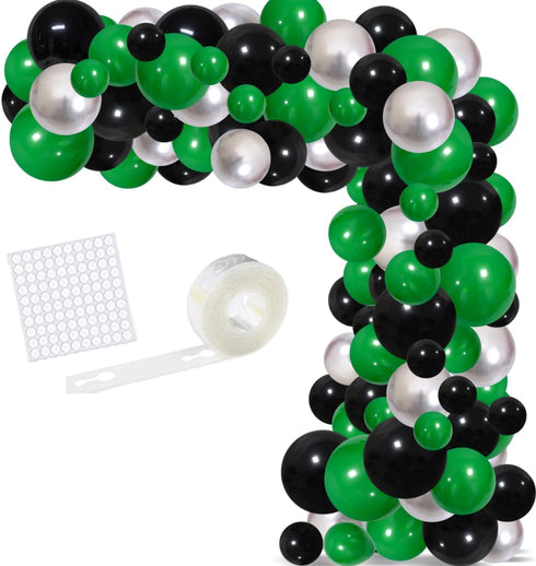Green Black Silver Balloon Garland Arch Kit, Green Black Balloons Metallic Silver Balloons Video Game Birthday Decorations for Football Video Game...