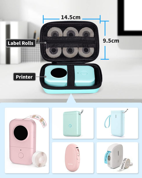 Memoking T02 Hard Storage Case - Compatible with Phomemo D30, SUPVAN E10, NIIMBOT D11, JADENS D110 and More, with Zipper Mesh Pocket, Waterproof S...