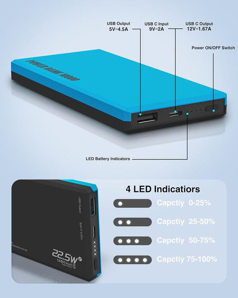 Portable Charger Power Bank 10000mAh Powerbank 20W PD Fast Charging External Battery Pack PD3.0 & QC3.0 with USB C in&Out Portable Phone Charger f...