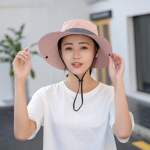 Ponytail Sun Bucket Hat for Women Men Wide Brim UPF 50+ Fishing & Beach Hats...