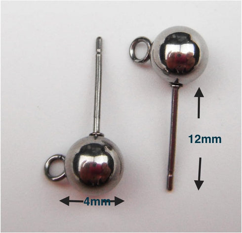 ALL in ONE 100pcs Wholesale Stainless Steel Earring Hooks Findings for DIY Jewelry Making (4mm Solid Ball Post with Loop)...