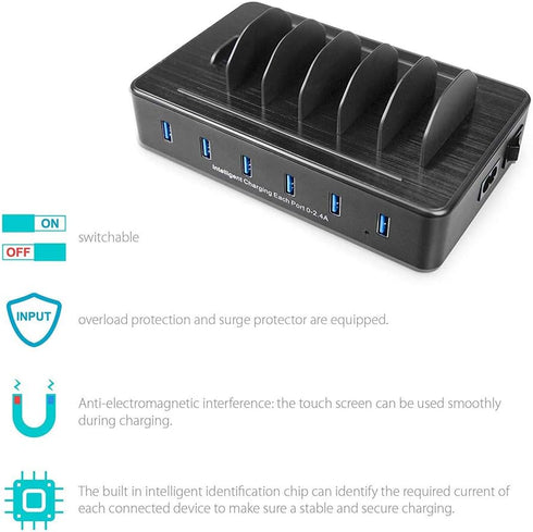 Charging Station for Multiple Devices,50W 6 USB Ports Family Charger Compatible with Apple iPhone iPad and Android Phone and Tablet...