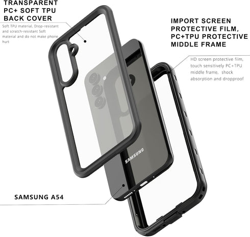 Samsung Galaxy A54 5G Waterproof Case, Outdoor Sports IP68 Waterproof Dustproof Snowproof Underwater Full Body Case with Screen Protector Shockpro...