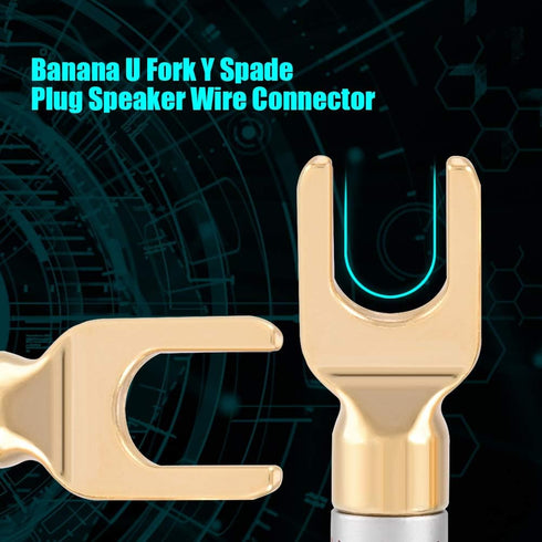 Banana Plugs for Speaker Wire,6 Pcs 24K Gold Plated Pure Copper Y Plug Spade Connector 4mm Banana U Fork 45 Degree Speaker Wire Connector...