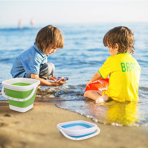 Beach Sand Toy Bucket for Kids Adults, Sandbox Beach Pail Sand Buket, Foldable Pail Bucket with Mesh Bag, Collapsible Buckets Multi Use for Garden...