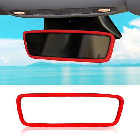 Car Rear View Mirror Silicone Protector Cover, Compatible with Model 3/Y, Auto Interior Mirror Decoration Frame, Car Accessories (Red)...