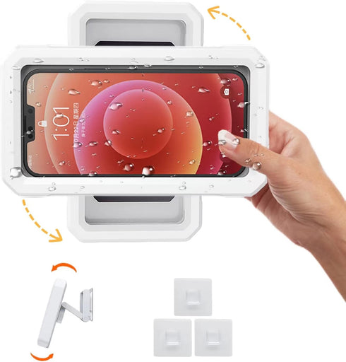 Shower Phone Holder Waterproof,480° Rotating Shower Phone Case with Anti-Fog HD Touch Screen,Shower Accessories for Bathroom Bathtub Kitchen Wall ...