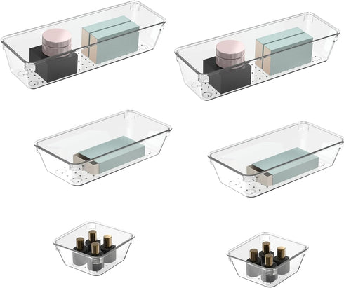 6 Pcs Clear Drawer Organizer Set, 3 Size Acrylic Drawer Storage Trays, Storage Tray for Makeup, Kitchen, Gadgets, Office...