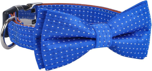 Rhea Rose Dog Collar with Bow Tie for Girl or Boy Gift Soft Durable Bowtie Blue dot Small...