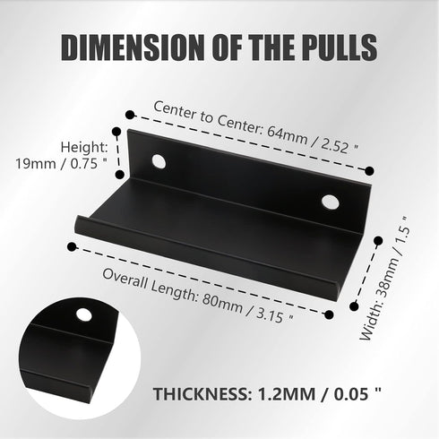 2PCS Back Mount Finger Edge Pull 80mm/3.15", Aluminum Hidden Handle Concealed Tab Pulls for Home Kitchen Living Room Door Drawer Cabinet (Black, S...