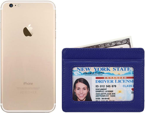 womens Credit Holder Genuine Leather Slim Minimalist Card Case Wallet, Blue With Id Window, Classic US...