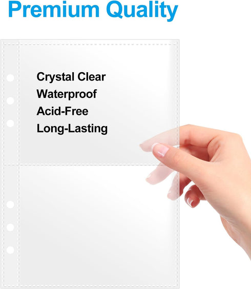 A5 Index Card Sleeves Binder Sheets - 50 Pack | Clear Plastic Refill 2 Pocket Page Protector for Recipe Cards, Photo Cards, Flash Cards | Fits 6-R...