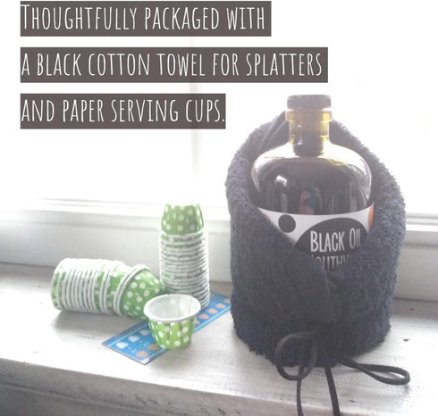Black Oil Mouthwash, Sweet Orange Cinnamon Spice, Coconut + Sesame + Avocado Oil Super Blend, 4 oz, Activated Charcoal & Xylitol for Oil Pulling. ...