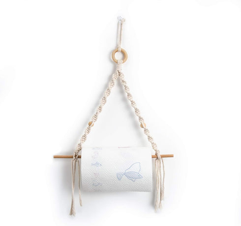 Eiyye Handmade Paper Towel Holder Boho Paper Towel Holder Cotton Rope Macrame Toilet Paper Holder Towel Rack for Bathroom Kitchen...