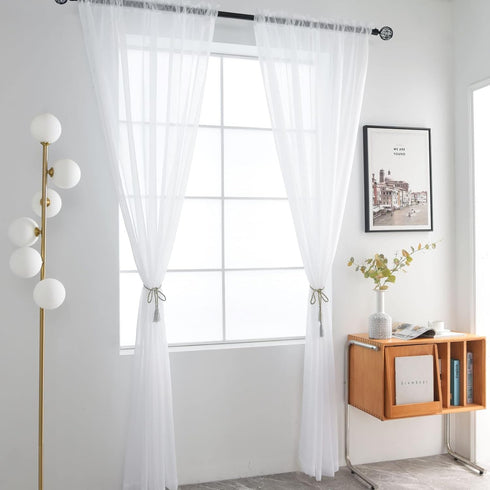 SpaceDresser Basic Rod Pocket Sheer Voile Window Curtain Panels White 2 Panels 52 Width 84 Inch Long for Kitchen Bedroom Children Living Room Yard...