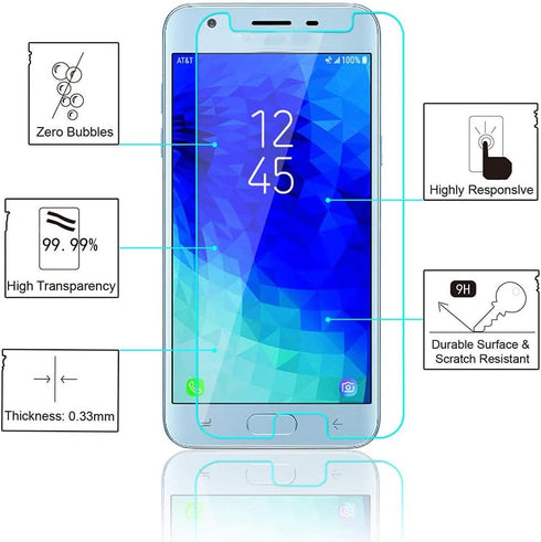 [2 Pack Tempered Glass Screen Protector Frontier Protective Protector for Samsung Galaxy J3 2018 SM-j337a SM-j337...