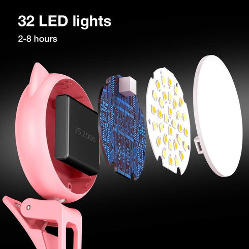 OURRY Selfie Clip on Ring Light, Mini Rechargeable 9 Level Adjustable Brightness Modes with 32 LED, 2-8 Hours, USB Flash Lighting for iPhone/Andro...