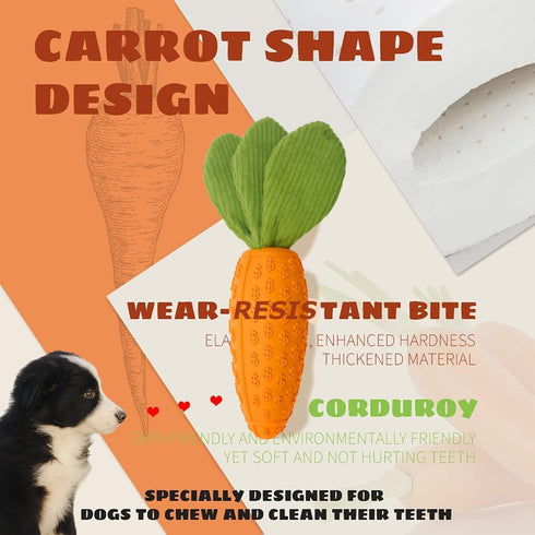 Dog Chew Toy, Carrot Dog Squeaky Toys for Aggressive Chewers & Latex Dinosaur Dog Toys, Natural Rubber Milk-Flavored Dog Teeth-Cleaning Toy for Pu...
