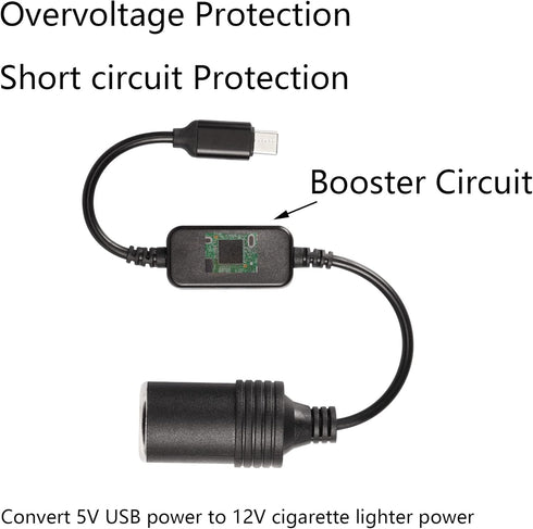 CERRXIAN 1ft USB C Male to 12V 8W Cigarette Lighter Socket Adapter Power Cable for Dash Cam, GPS, Car Led Light Strips...