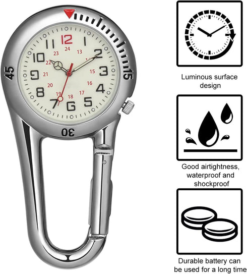NICERIO Clip-on Fob Watch,Night Light Alloy Watch Ideal for Doctors Nurses Rock Climbing Mountaineering (White)...