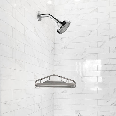 Sturdy Stainless Steel Corner Shower Caddy Basket, 9.5-Inch, Satin Nickel, Wall Mounted – Design House, 588921-SS...