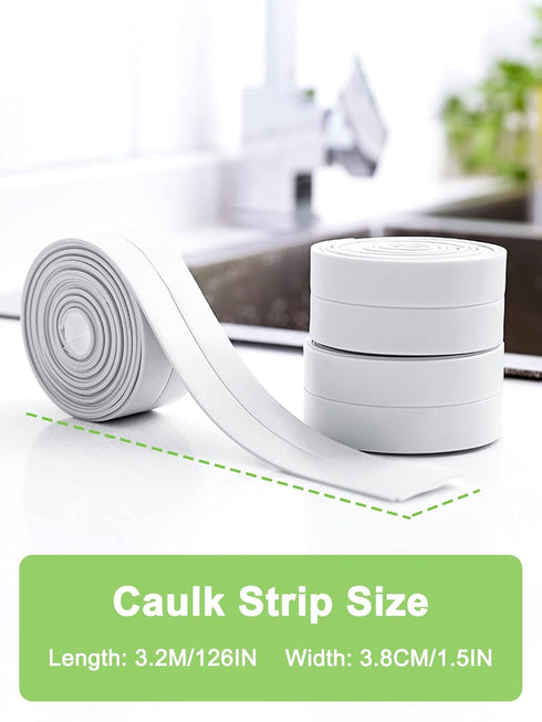 Caulk Tape - PVC Self Adhesive Tub Caulking Sealing Tape for Bathrooms Kitchen Countertops Toilets Kitchen Sinks Bathtub Floors and Toilet Walls e...