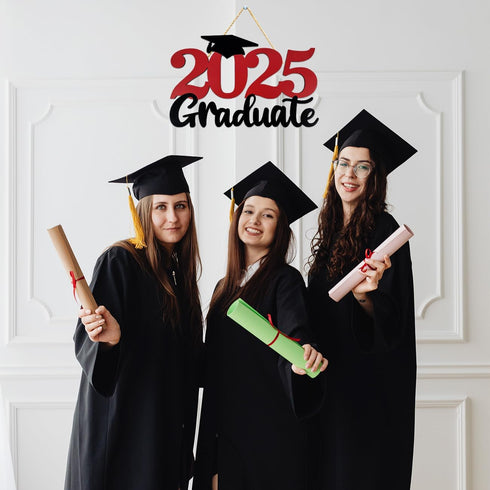 2025 Graduation Party Decorations Wooden Sign Red Class of 2025 Photo Booth Props 2025 Graduation Picture Props for 2025 Graduation Party Supplies...