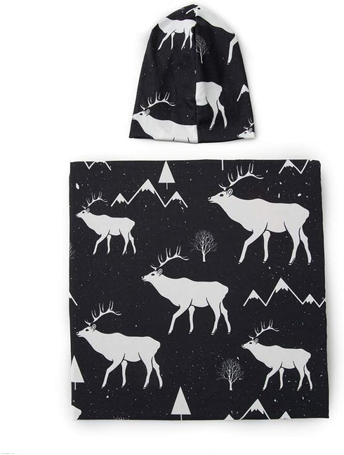 Galabloomer Newborn Swaddle Blanket with Beanie Set Baby Boy Receiving Blanket Rainbow (Deer& White Fox)...