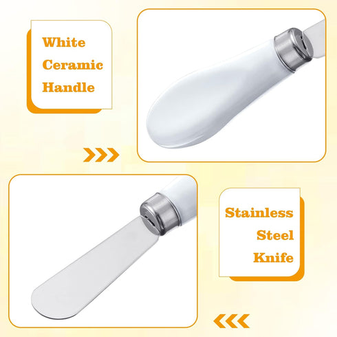Mixweer 4 Pcs Butter Knife Stainless Steel Butter Spreader Knife with White Porcelain Handle Wide Blade Cheese Knife Spreader for Kitchen Use, 5.1...