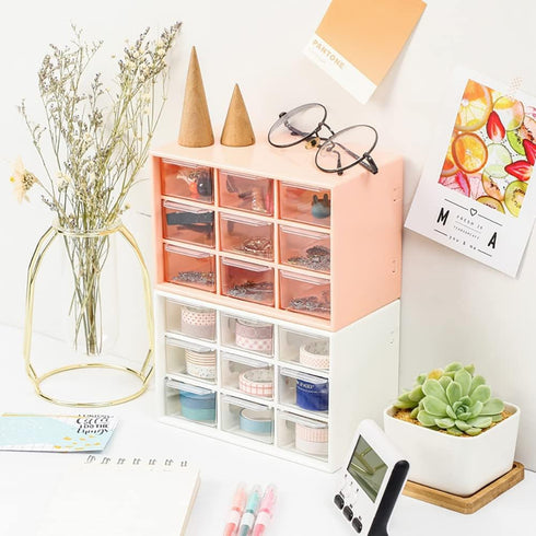 Mini Desk Organizer Drawer, Cute Plastic Desktop Art Craft Storage Drawer, Office Supplies Stationery Makeup Jewelry Box Organizer with Storage fo...