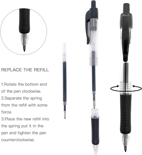 PENS bulk pack of 12 ink pens, Retractable ballpoint pens Medium point 0.5 mm, 6 black pens & 3 Blue pens 3 red pens &combo pack...