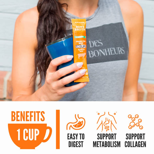 LonoLife Low Sodium Beef Bone Broth Powder Mix | Grass-Fed, 10g Protein | Collagen-Rich, Keto & Paleo Friendly | Natural Ingredients | 10 Portable...