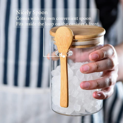 Spice Jars, Overnight Oats Containers with Airtight Lid and Spoon, Decorative Kitchen Canisters Set, Glass Storage Containers for Coffee, Tea, Sug...
